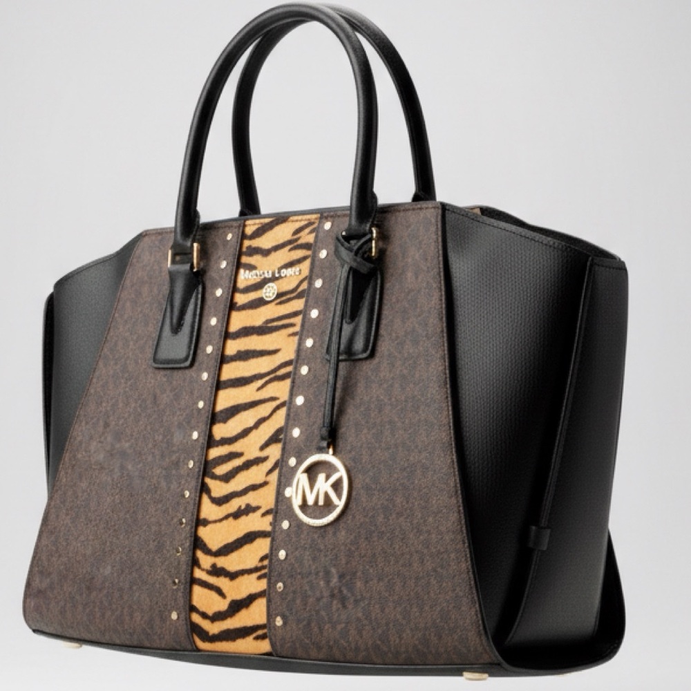 Michael Kors Black and Brown Tote with Animal Print Tiger - Picture 2 of 8